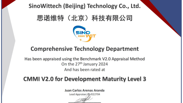 【重磅喜訊】思諾維特（北京）科技有限公司通過CMMI 3級認證！